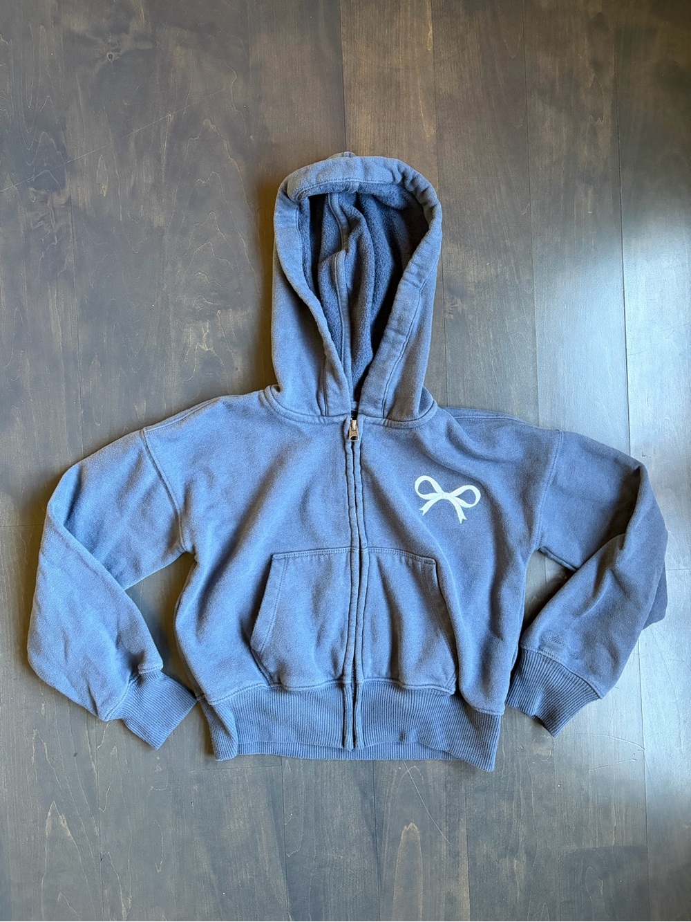 abercrombie kids navy zip hoodie with white bow graphic